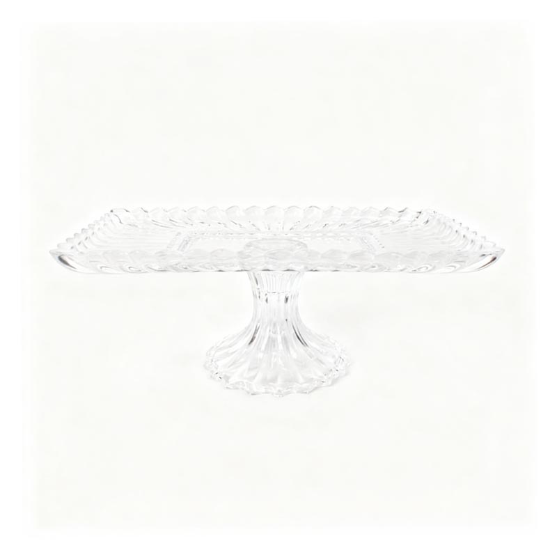 صحن تقديم زجاجي بقاعدة مرتفعة شكل مستطيل شفاف – الطول 29 سم، العرض 16 سم، الارتفاع 11 سم