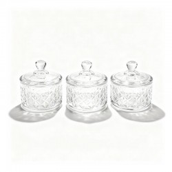 طقم 3 حبات سكرية قزاز مع غطاء – قطر 6 سم ارتفاع 3 سم