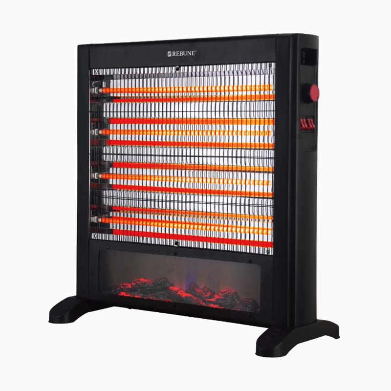 دفاية كهربائية من ريبون بأربع شمعات كوارتز | 3 مستويات تسخين حتى 2400 واط مع ديكور إضاءة موقد حطب