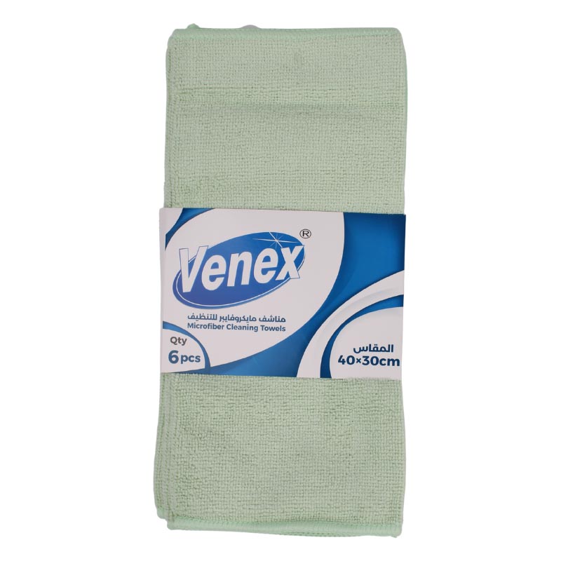 فينكس مناشف تنظيف مايكروفايبر متعددة الاستخدام مقاس 40×30 سم – 6 حبات بلون واحد من اختيارك (اخضر فاتح، اصفر فاتح، وردي فاتح، سماوي فاتح)