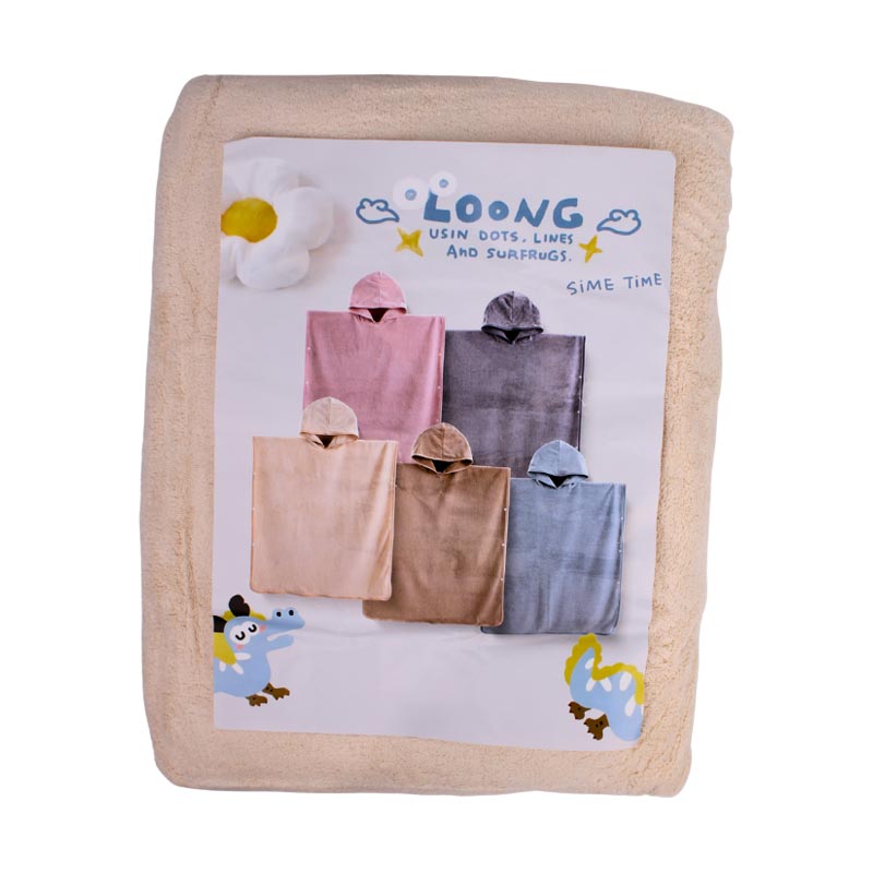 روب حمام عملي للاطفال بعمر 10–12 سنة – خامة مريحة من بوليستر ونايلون مع كاب مدمج وازرار جانبية