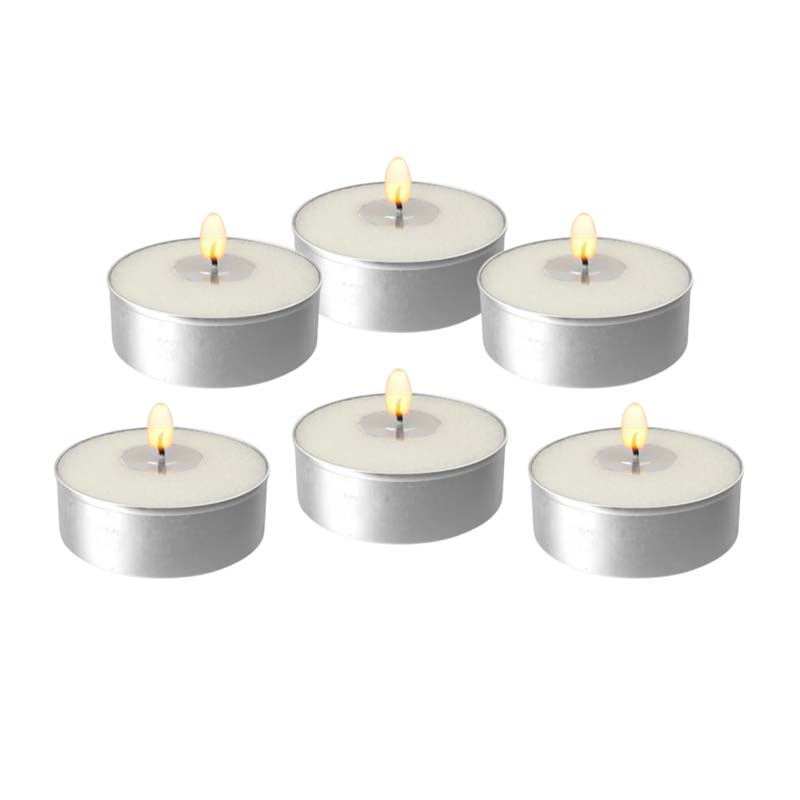 شمع تسخين أبيض صغير لتدفئة الأطعمة والمشروبات – عبوة تحتوي على 6 شموع بقطر 5.5 سم وارتفاع 2 سم