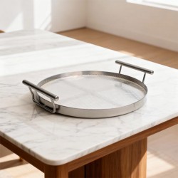 صينية تقديم حديد فضي بقاعدة اكريليك دائري 30 سم