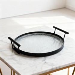 صينية تقديم حديد اسود بقاعدة اكريليك دائري 30 سم