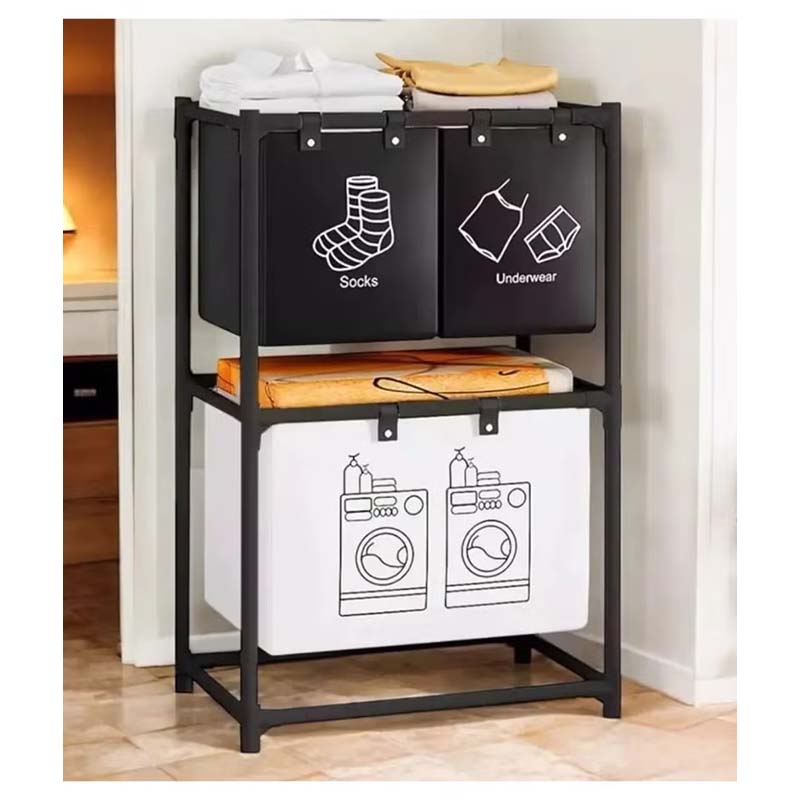 منظم غسيل متعدد الاستخدام بثلاث خانات وفراغ تخزين سفلي | هيكل حديد متين مقاوم للصدأ بقياس 57×28×97 سم