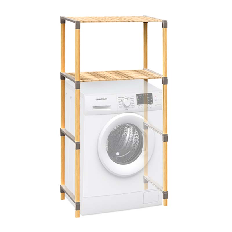 رف غسالة من الخشب الصلب بطبقتين – تصميم عملي مزخرف وسهل التركيب والتنظيف | المقاس: 33×66×127 سم