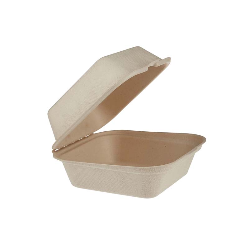 علبة برجر مصنوعة من قصب السكر القابل للتحلل – مقاس 15 × 13 سم – حزمة تحتوي على 10 علب