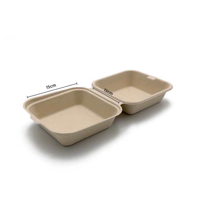 علبة برجر مصنوعة من قصب السكر القابل للتحلل – مقاس 15 × 13 سم – حزمة تحتوي على 10 علب