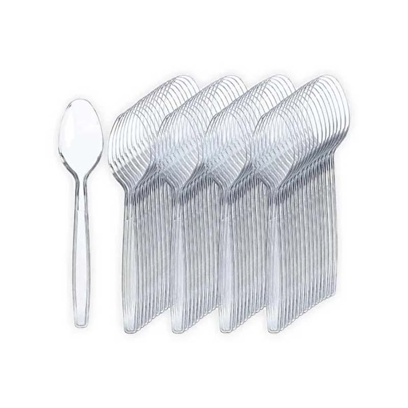 ملاعق بلاستيك شفاف سميك فاخر للاستخدام اليومي والضيافة – حزمة تحتوي على 50 حبة