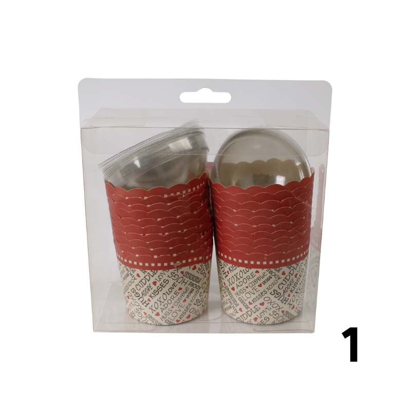 حزمة اكواب كب كيك ورقية بغطاء بلاستيك شفاف – تحتوي على 20 كوب ورقي و20 غطاء بلاستيك، قطر الكوب 6 سم وعمقه 5 سم