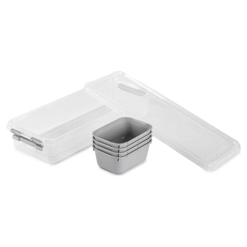 علبة تنظيم بلاستيك شفافة بغطاء محكم وأربع صناديق داخلية قابلة للفصل – Hobby Life سعة 2.5 لتر، حجم 36.5×14×6.2 سم