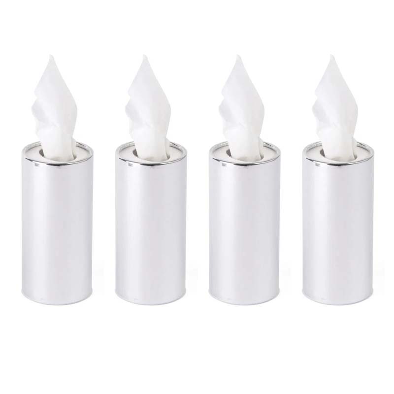 حزمة من 4 عبوات مناديل اسطوانية باللون الفضي السادة – تصميم أنيق مناسب للمناسبات العامة والخاصة والسيارة