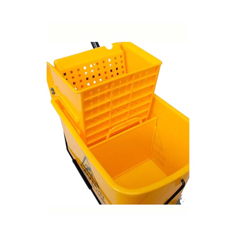 دلو تنظيف وعصر ممسحة بعجلات 360 درجة – سعة 20 لتر، مصنوع من البلاستيك القوي مع ذراع معدني للعصر ومقبض مانع للانزلاق – لون اصفر