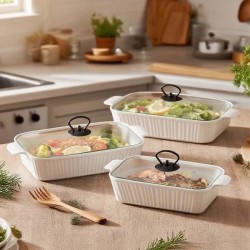 طقم حافظات فرن 3 مقاسات مع غطاء زجاج