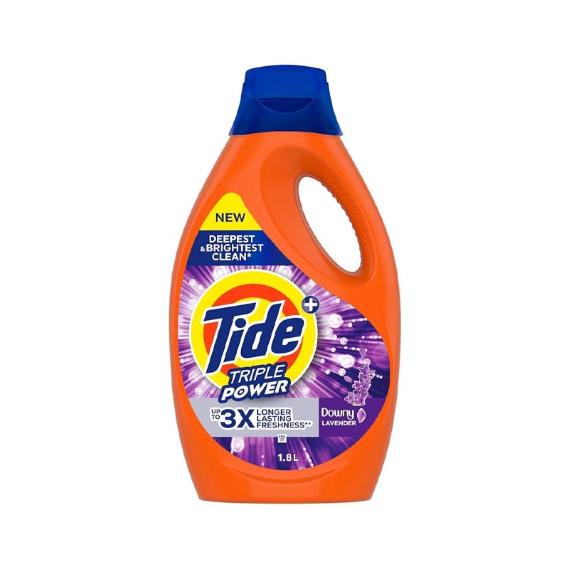 منظف الملابس تايد السائل ثلاثي القوة + داوني برائحة اللافندر المنعشة – سعة 1.8 لتر
