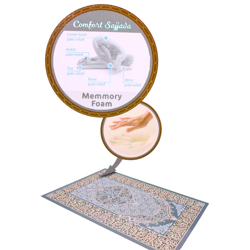 سجادة صلاة ميموري فوم بنظام متعدد الطبقات لتوزيع الضغط وتحسين الراحة – مقاس 120×68 سم مع تصاميم متعددة
