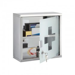 صندوق اسعافات اوليه معدني بباب زجاجي مع قفل – مقاس 30×30×12 سم