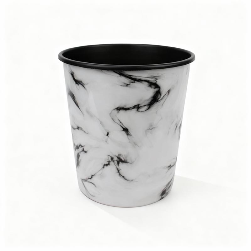 حاوية نفايات بلاستيك بتصميم رخامي | قطر 23سم وعمق 26سم | تتوفر بلونين ابيض رخامي واسود رخامي مع امكانية اختيار اللون عند الشراء