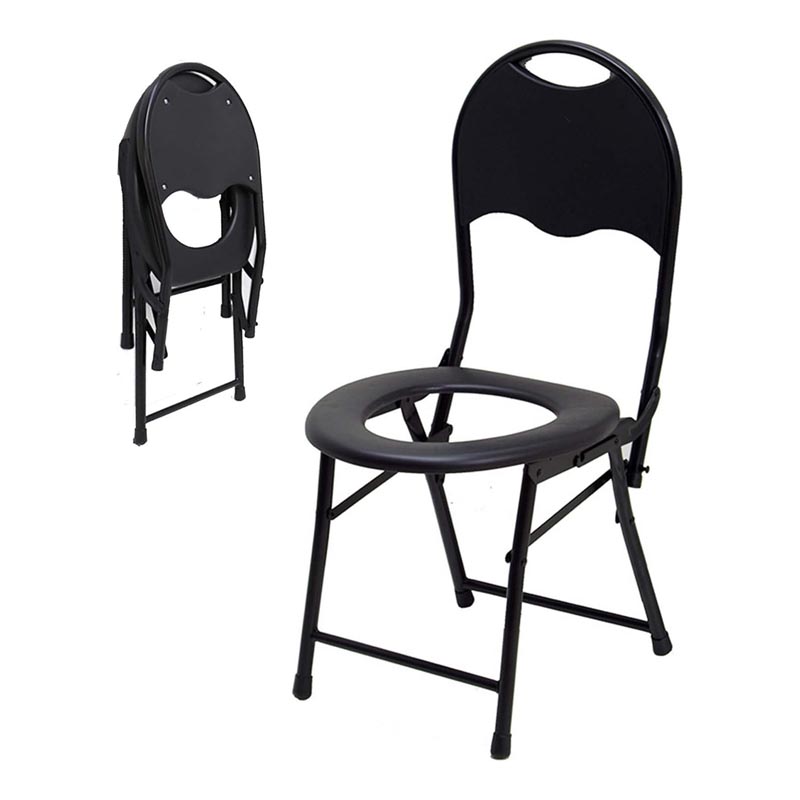 كرسي حمام اسود قابل للطي للاستخدام فوق الحمام العربي | هيكل معدني ومقعد بلاستيك بفتحة مريحة