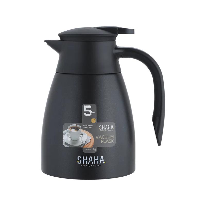 ترمس شاها سعة 1 لتر بخامة استيل 304 داخلي وخارجي – تصميم ضغاط – اسود – حفظ حرارة 8 ساعات وبرودة 12 ساعة – ضمان 5 سنوات