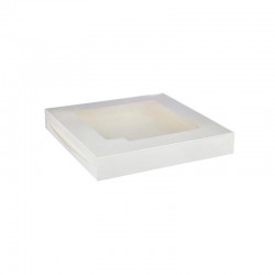 علب كيك ابيض بنافذة 25×25 سم – ارتفاع 4 سم – حزمة 5 حبة