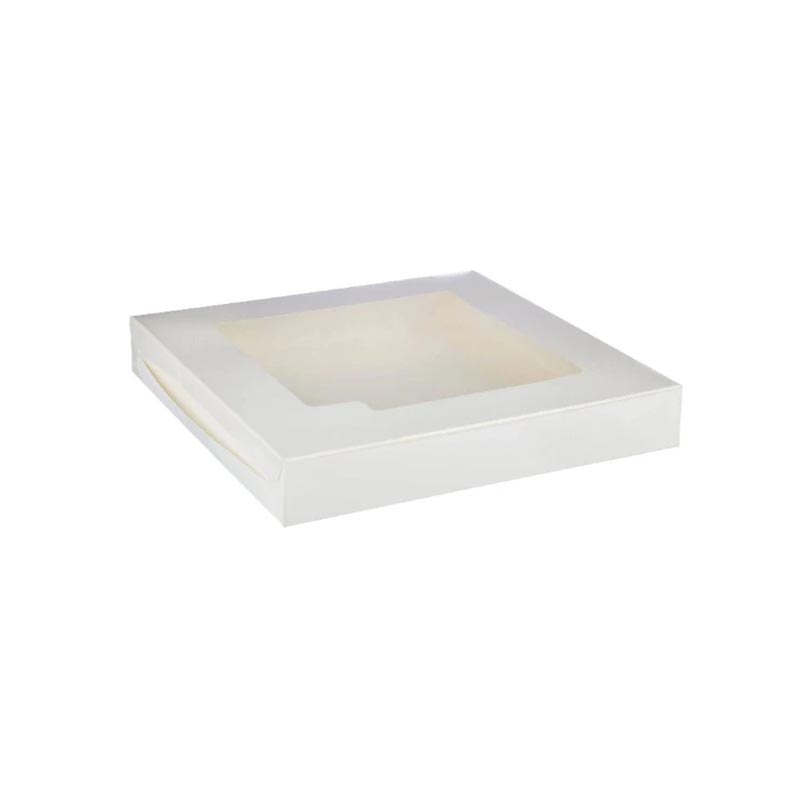 علب كيك ابيض بنافذة 25×25 سم – ارتفاع 4 سم – حزمة 5 حبة