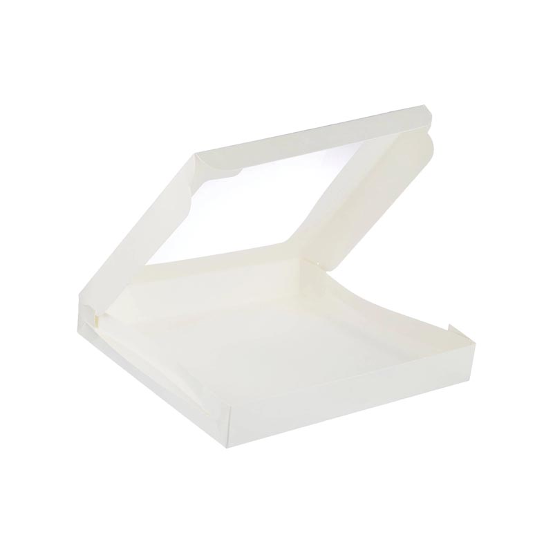 علب كيك ابيض بنافذة 25×25 سم – ارتفاع 4 سم – حزمة 5 حبة