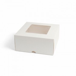 علب كيك ابيض بنافذة 25×25 سم – ارتفاع 9 سم – حزمة 5 حبة