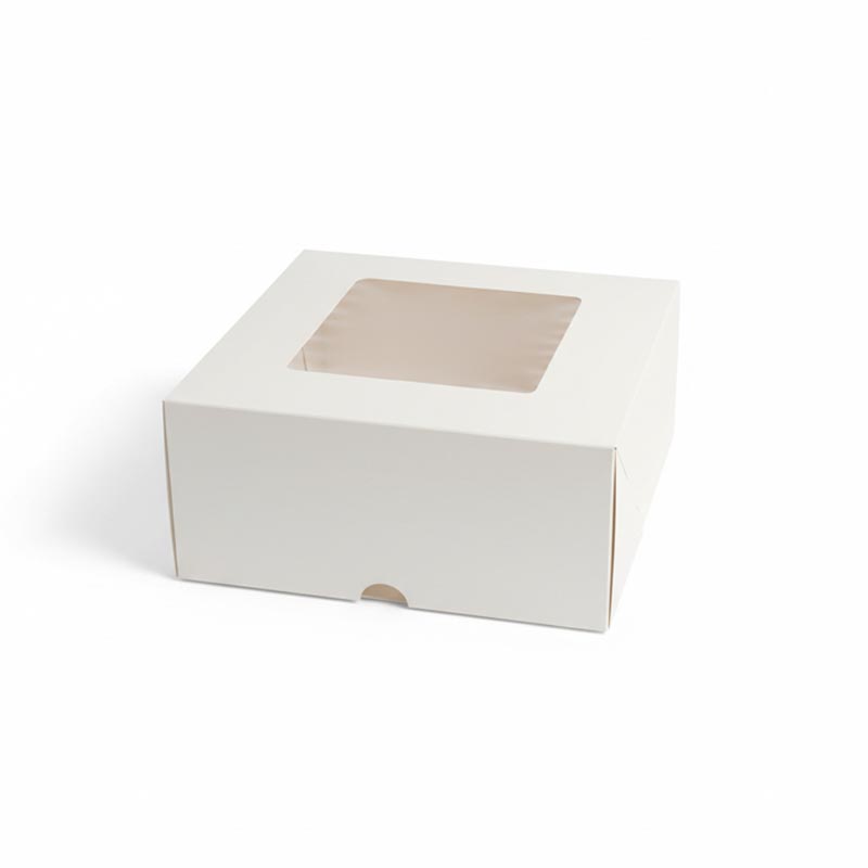 كرتون علب كيك ابيض بنافذة 25×25 سم – ارتفاع 9 سم –120 حبة