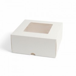 علب كيك ابيض بنافذة 30×30 سم – ارتفاع 9 سم – حزمة 5 حبة