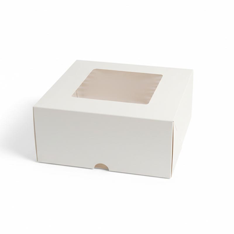 علب كيك ابيض بنافذة 30×30 سم – ارتفاع 9 سم – حزمة 5 حبة