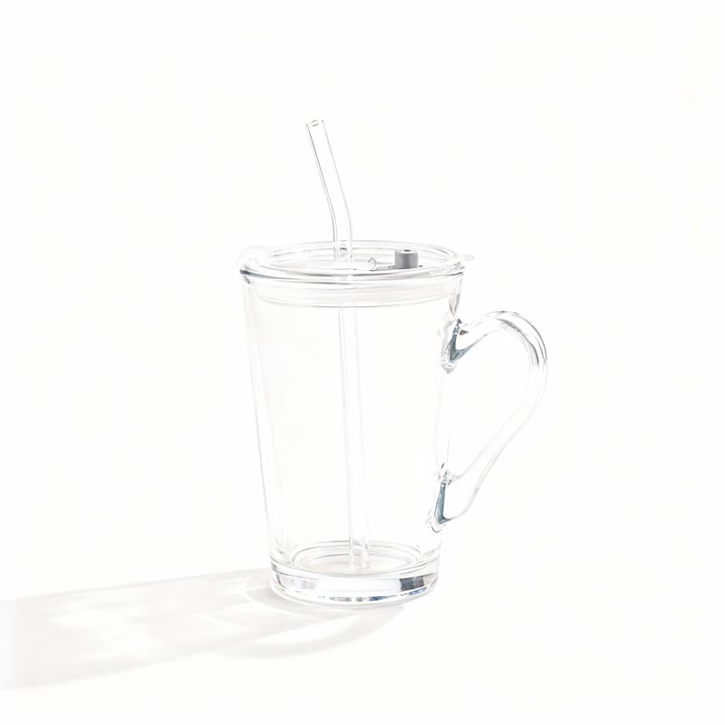 كوب زجاج بغطاء اكريلك ومزاز زجاج 350 مل