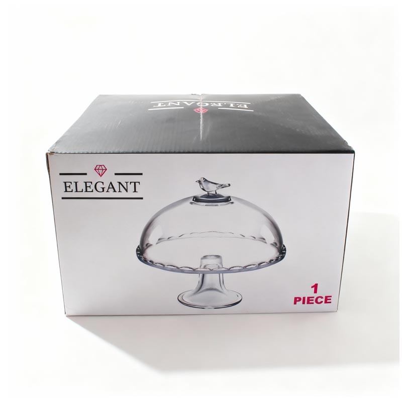 صحن تقديم زجاج بقاعدة مع غطاء 28.5 سم