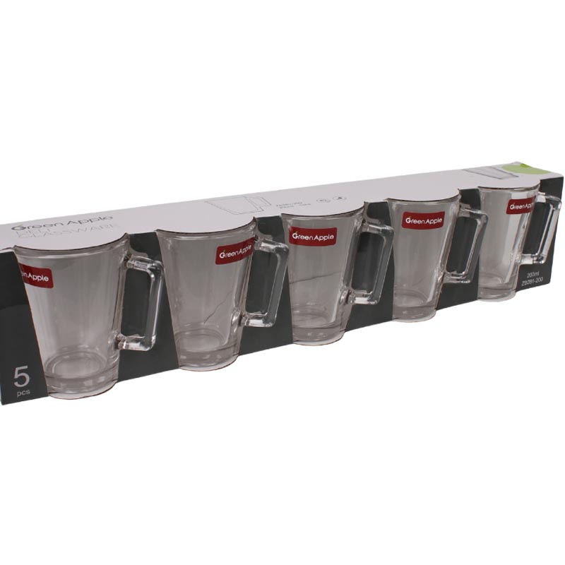 اكواب زجاج 200 مل – طقم 5 حبات كاس, كأس, كيسان, بيالة, بياله, بيالات, 