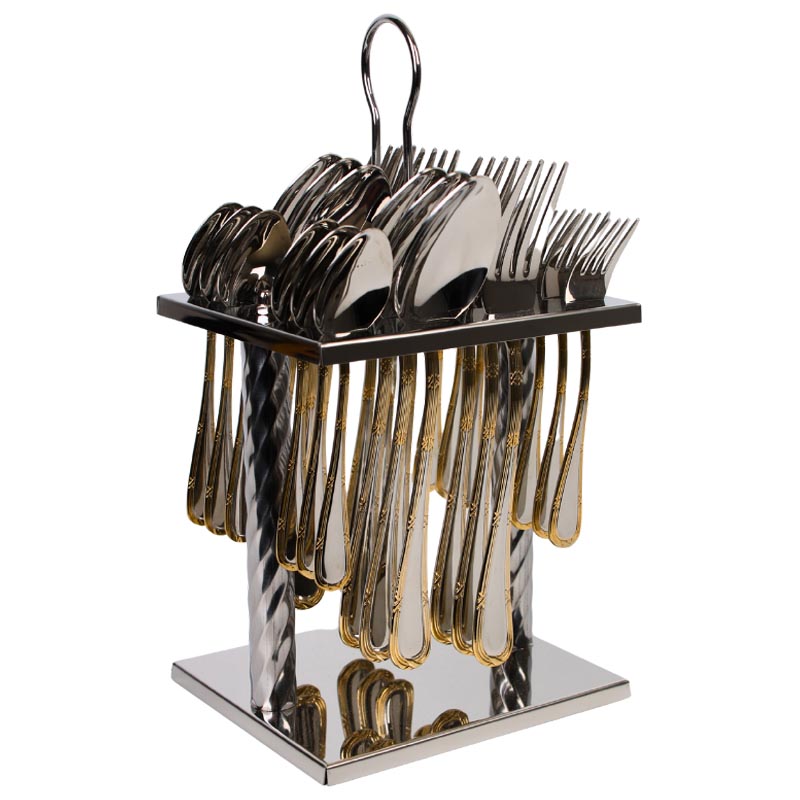 طقم ملاعق وشوك استيل مع ستاند تنظيم 24 قطعة