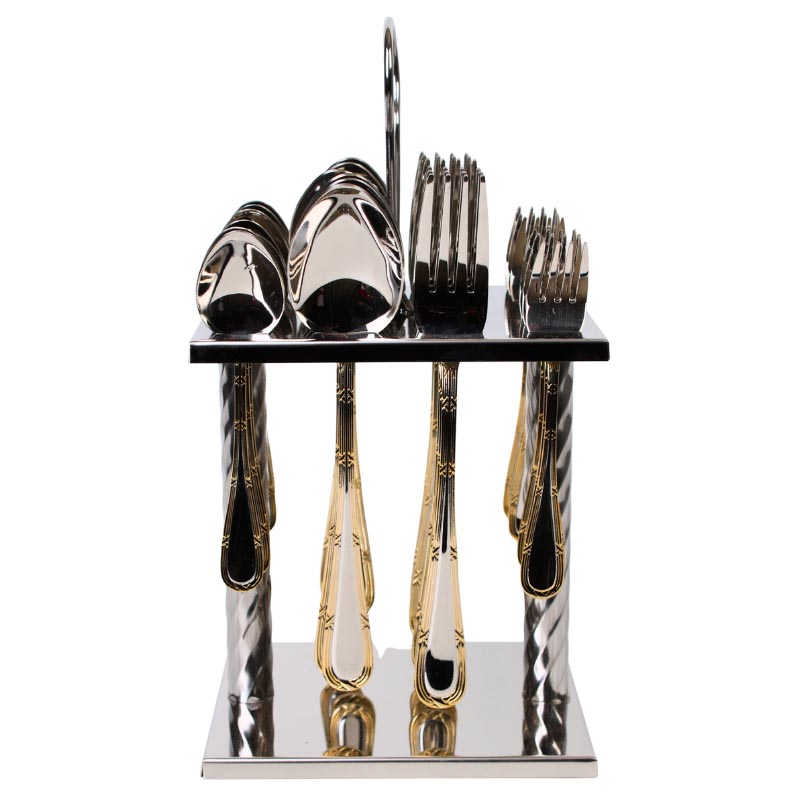 طقم ملاعق وشوك استيل مع ستاند تنظيم 24 قطعة