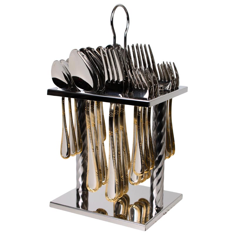 طقم ملاعق وشوك استيل مع ستاند تنظيم 24 قطعة