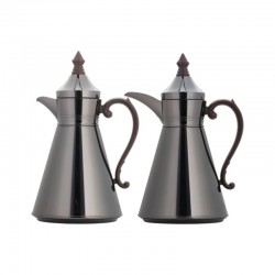 جوليا طقم ترامس قهوة كروم اسود بيد خشبية 0.7 لتر