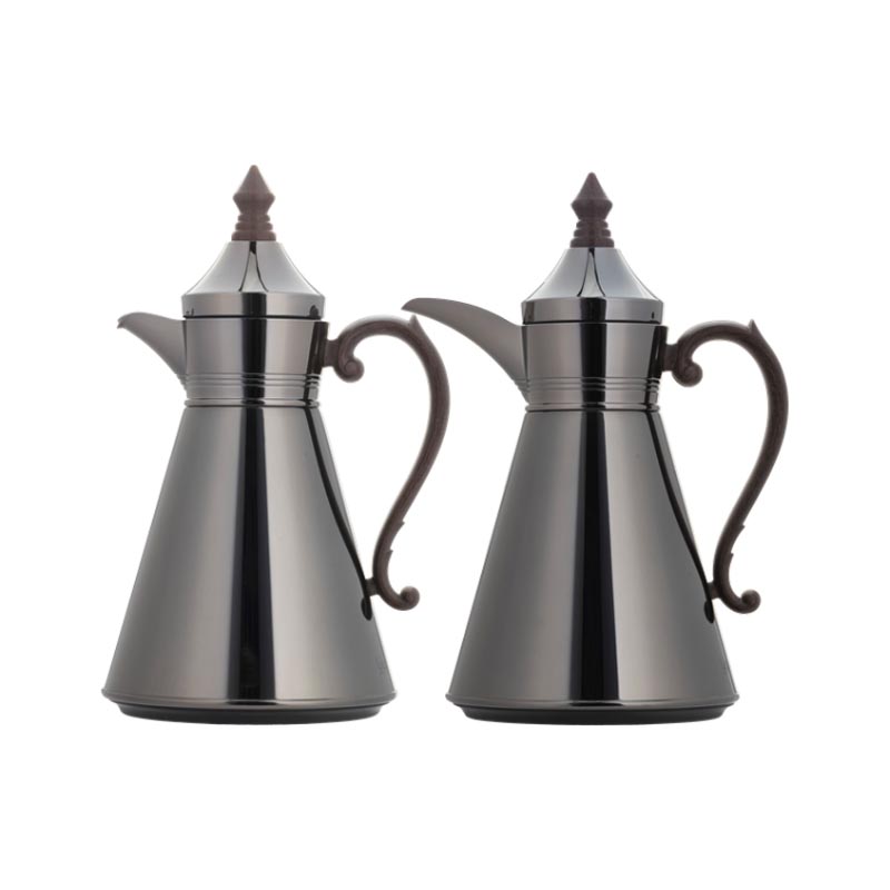 جوليا طقم ترامس قهوة كروم اسود بيد خشبية 0.7 لتر