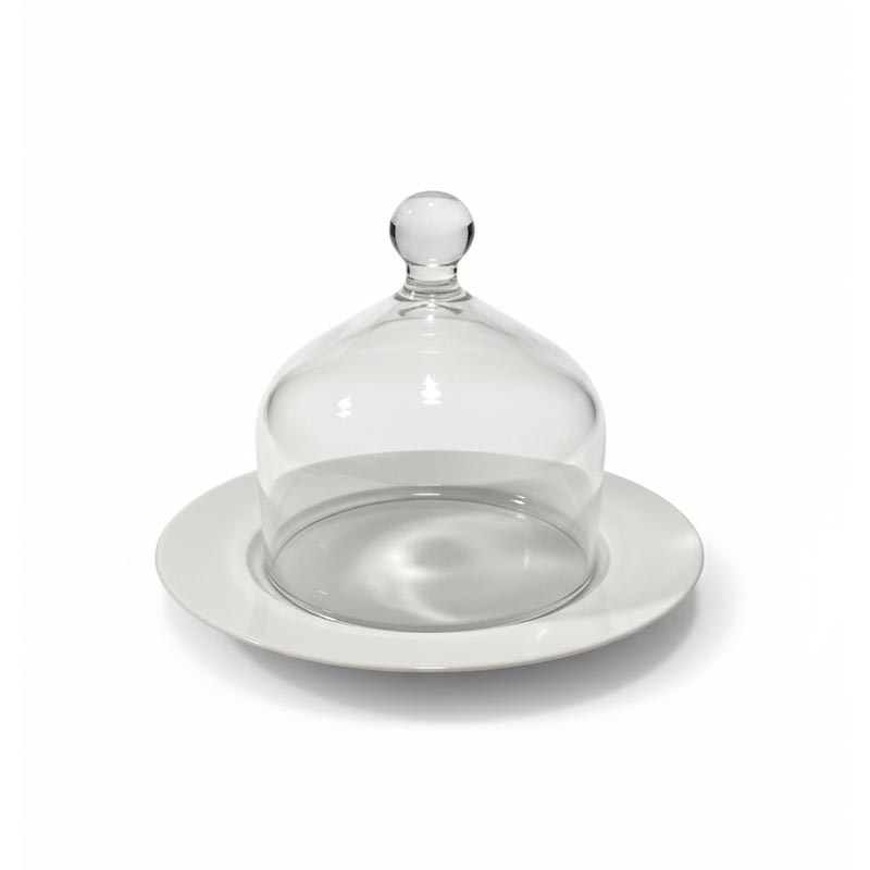 صحن تقديم زجاج مع غطا زجاج 20 سم