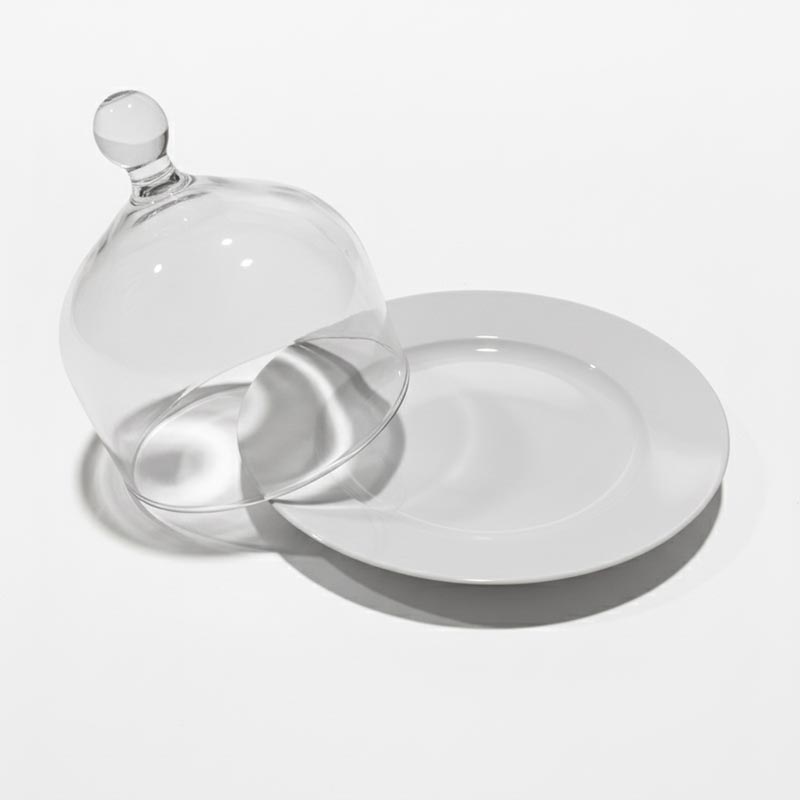 صحن تقديم زجاج مع غطا زجاج 20 سم