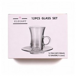 طقم بيالات شاي زجاج مع صحون 12 قطعة
