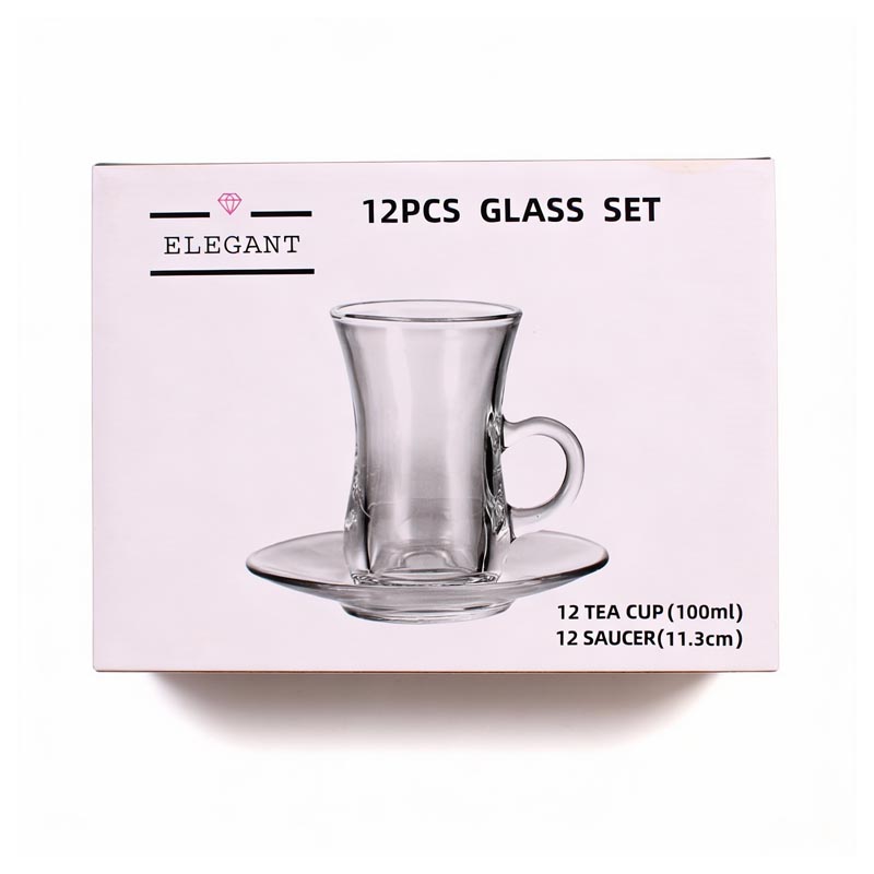 طقم بيالات شاي زجاج مع صحون 12 قطعة