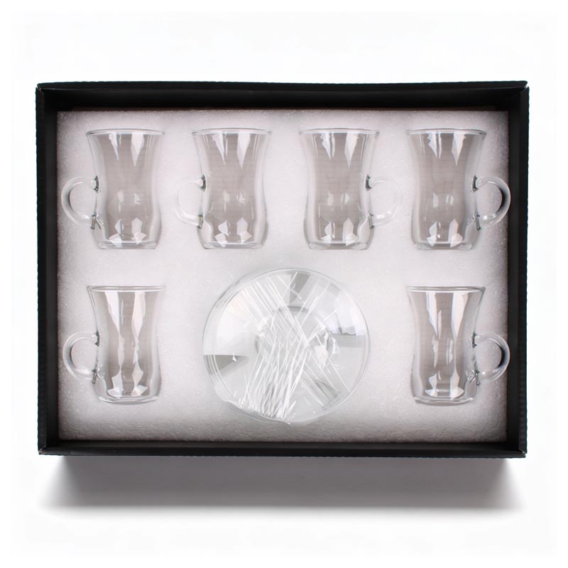 طقم بيالات شاي زجاج مع صحون 12 قطعة