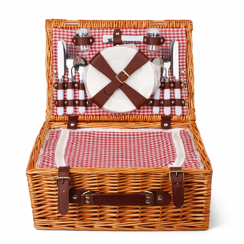 سلة رحلات ريفية مع ملحقات متكاملة ل4 اشخاص وطبقة عازلة لحفظ الحرارة او البرودة