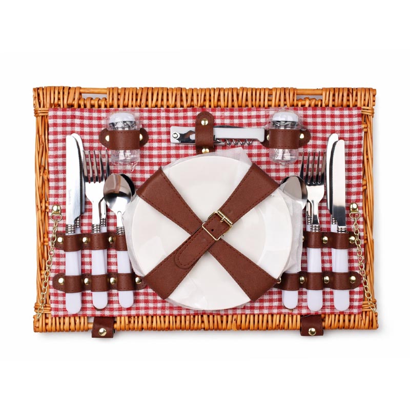 سلة رحلات ريفية مع ملحقات متكاملة ل4 اشخاص وطبقة عازلة لحفظ الحرارة او البرودة