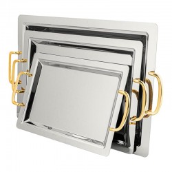 طقم صواني تقديم مستطيلة 3 قطع نيكل وذهبي