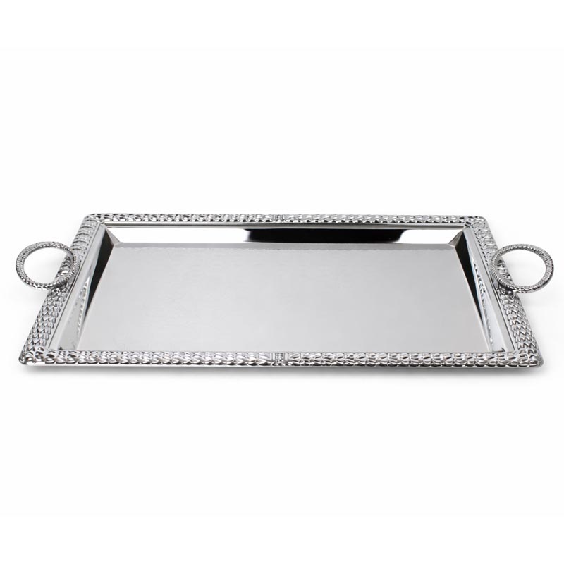 طقم صواني تقديم مستطيلة مع مقابض جانبية نيكل سادة – مجموعة 3 قطع