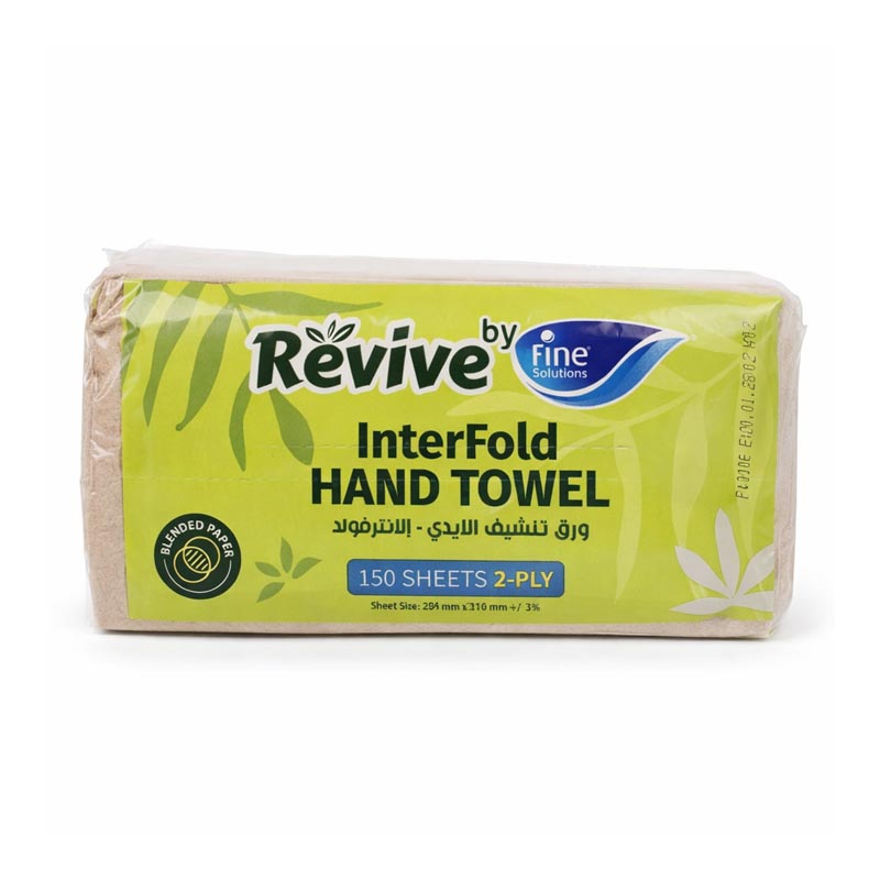 فاين-  ورق تنشيف الايدي انترفولد طبقتين 150 قطعة – مقاس 20*21 سم - Revive by Fine