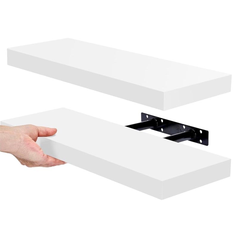 رف حائط لون ابيض | طول 60 سم – عمق 23.5 سم – سمك 3.8 سم